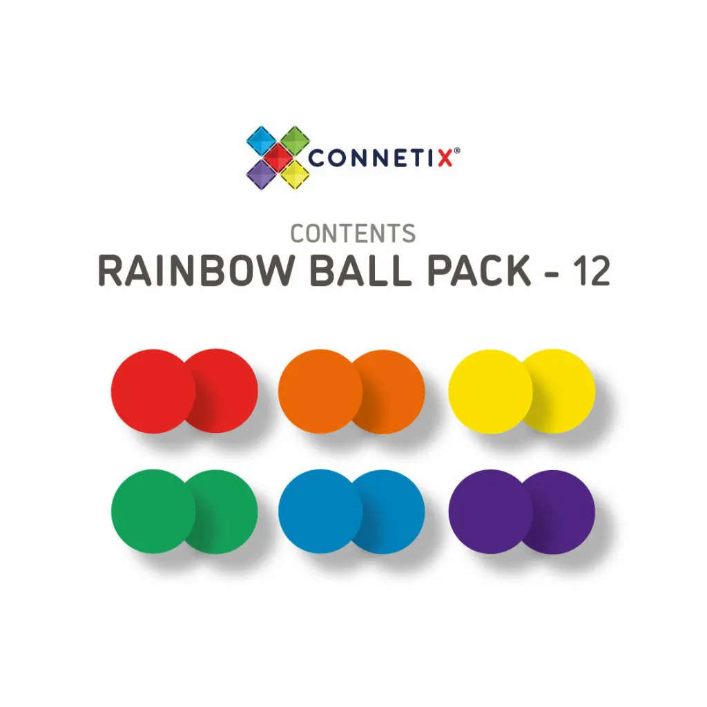 Connetix Costruzioni Magnetiche | Loose Parts | Biglie sostitutive per Tessere Magnetiche Traslucide Arcobaleno - Set da 12 -