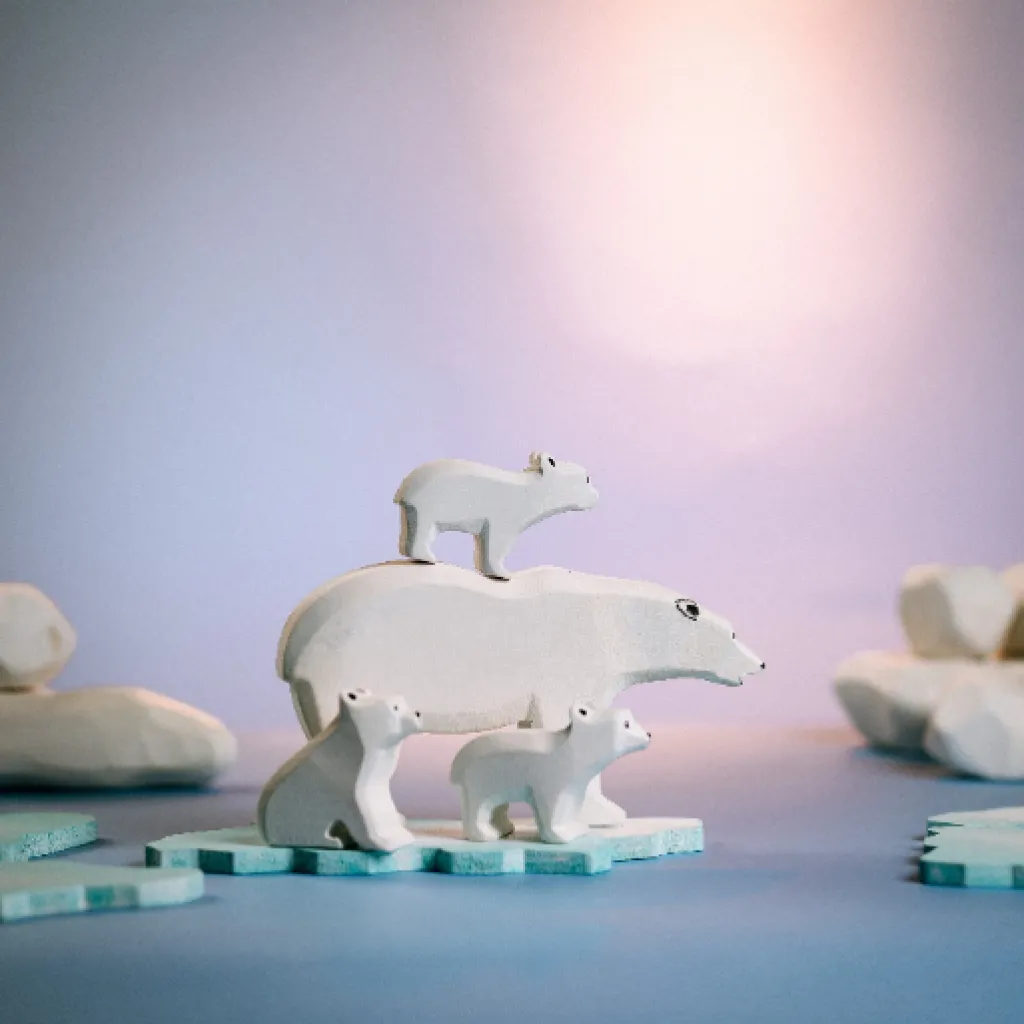 Bumbutoys Artico | Inverno | Cucciolo di orso polare seduto Gioco in legno