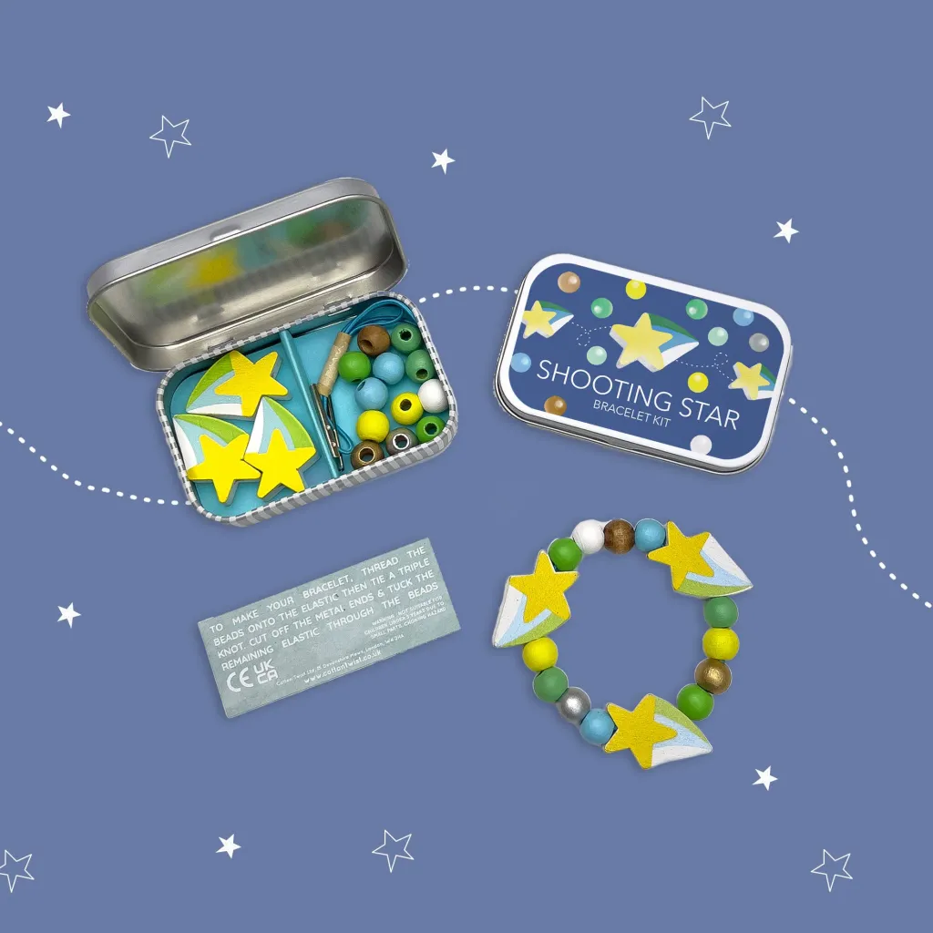 Cotton Twist Spazio | Kit Creativi | Mini Kit per creare braccialetti Scatola in Latta - Stella Cadente