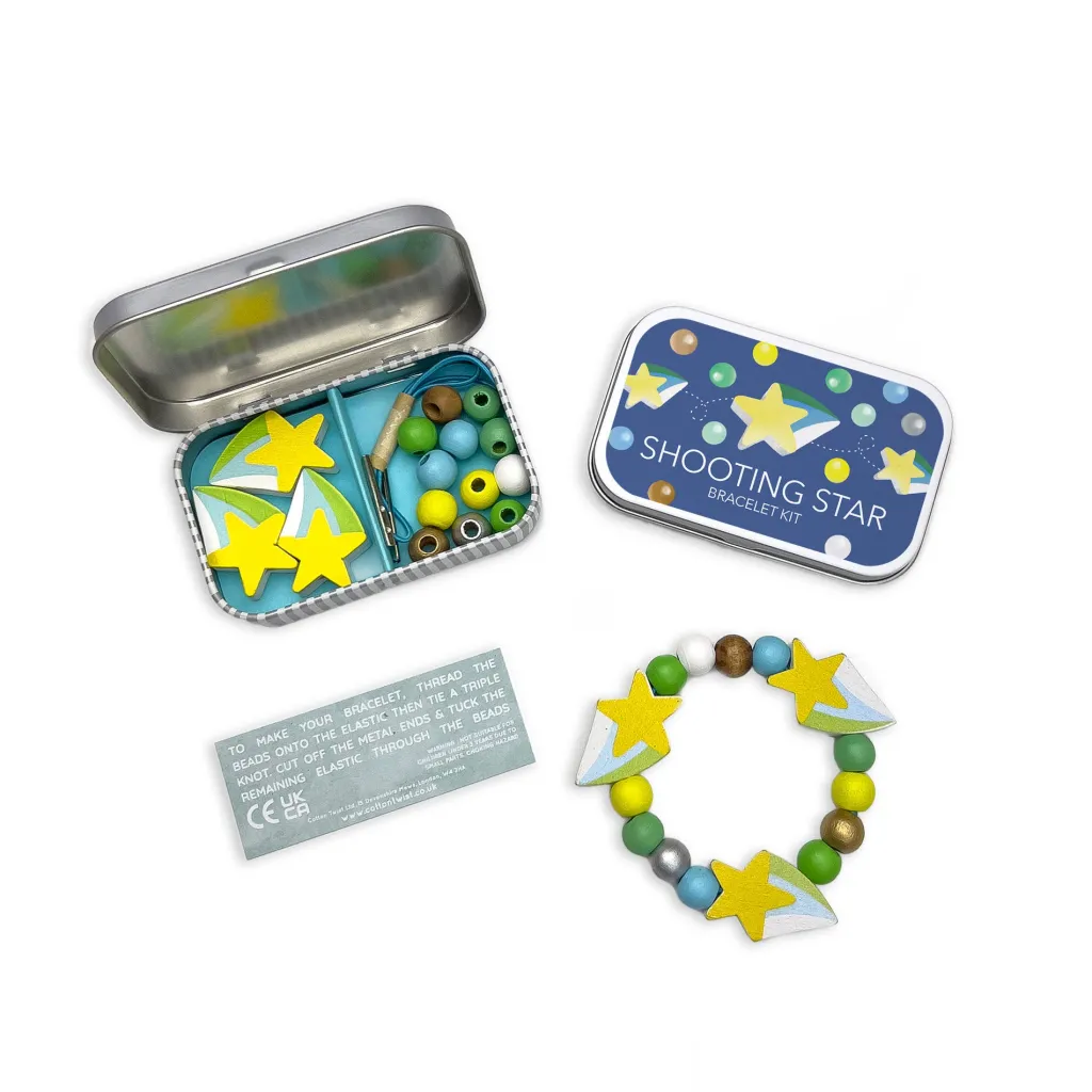 Cotton Twist Spazio | Kit Creativi | Mini Kit per creare braccialetti Scatola in Latta - Stella Cadente