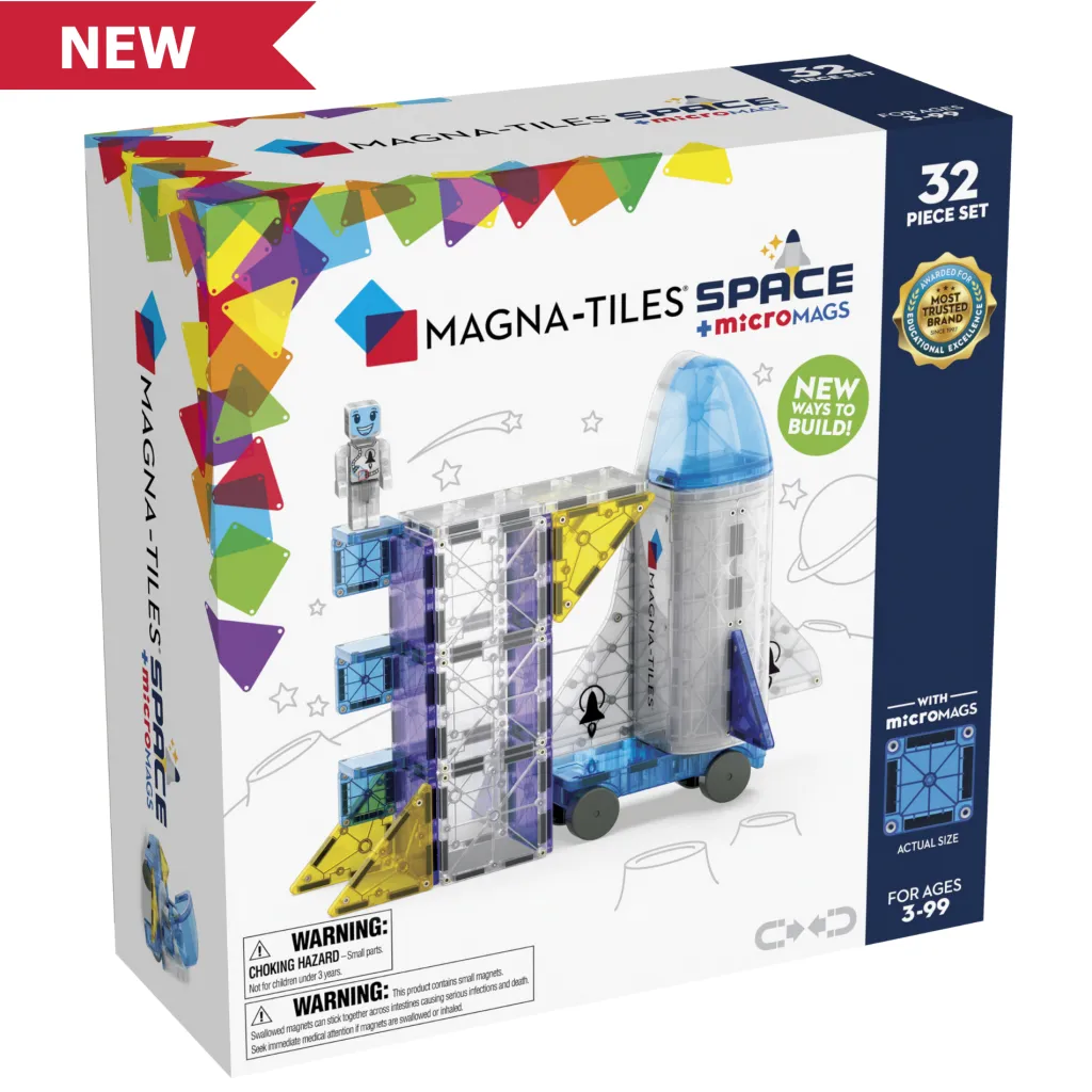 Magna-Tiles Spazio | Costruzioni Magnetiche | PRE-ORDINE Tessere Magnetiche Traslucide - Spazio - 32 Pezzi - (DATA DI ARRIVO APPROX. 15/12)