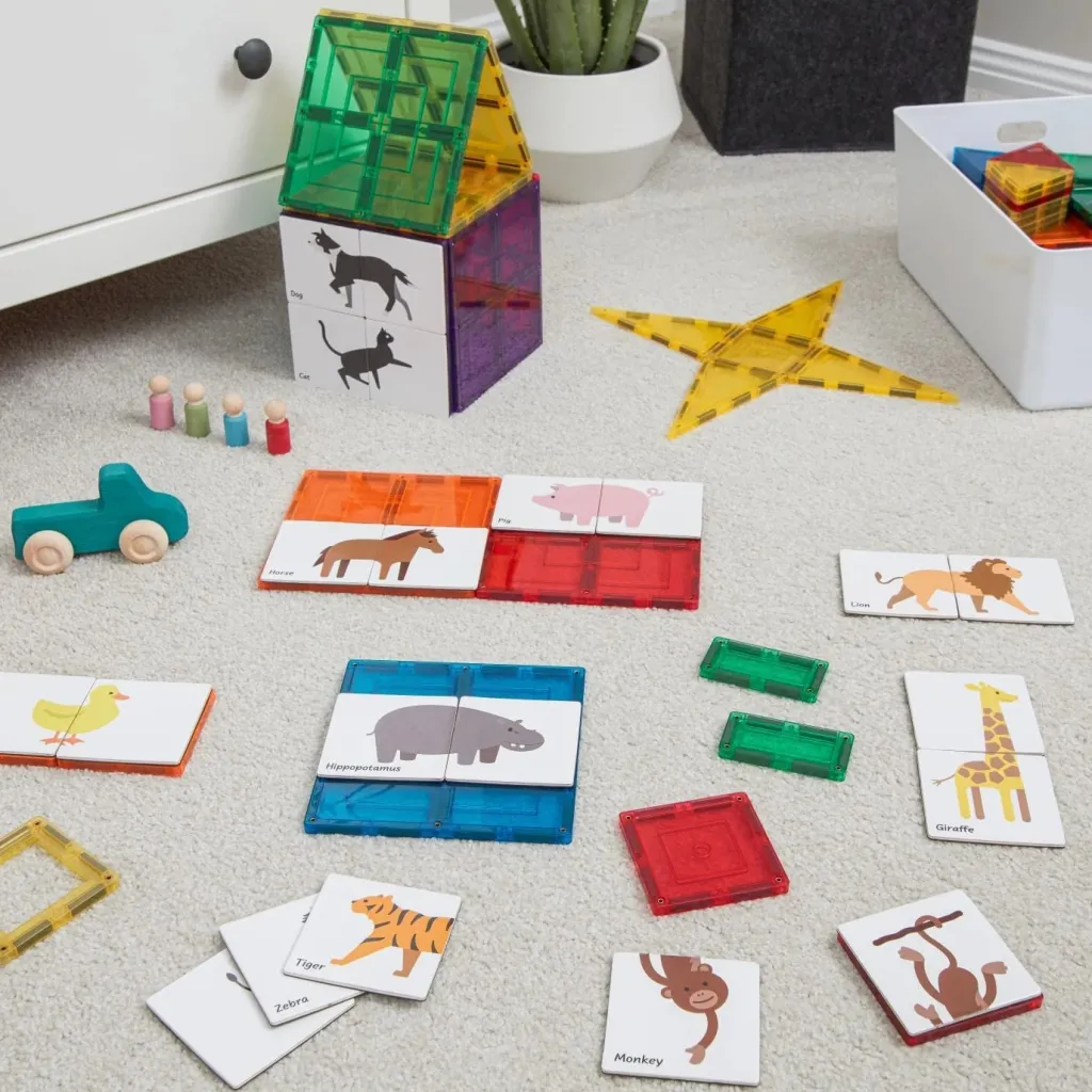 Learn and Grow Costruzioni Magnetiche | Set Gioco Animali in legno con base metallica per Tessere Magnetiche - 2 pezzi assortiti - SET SFUSO CALENDARIO DELL'AVVENTO