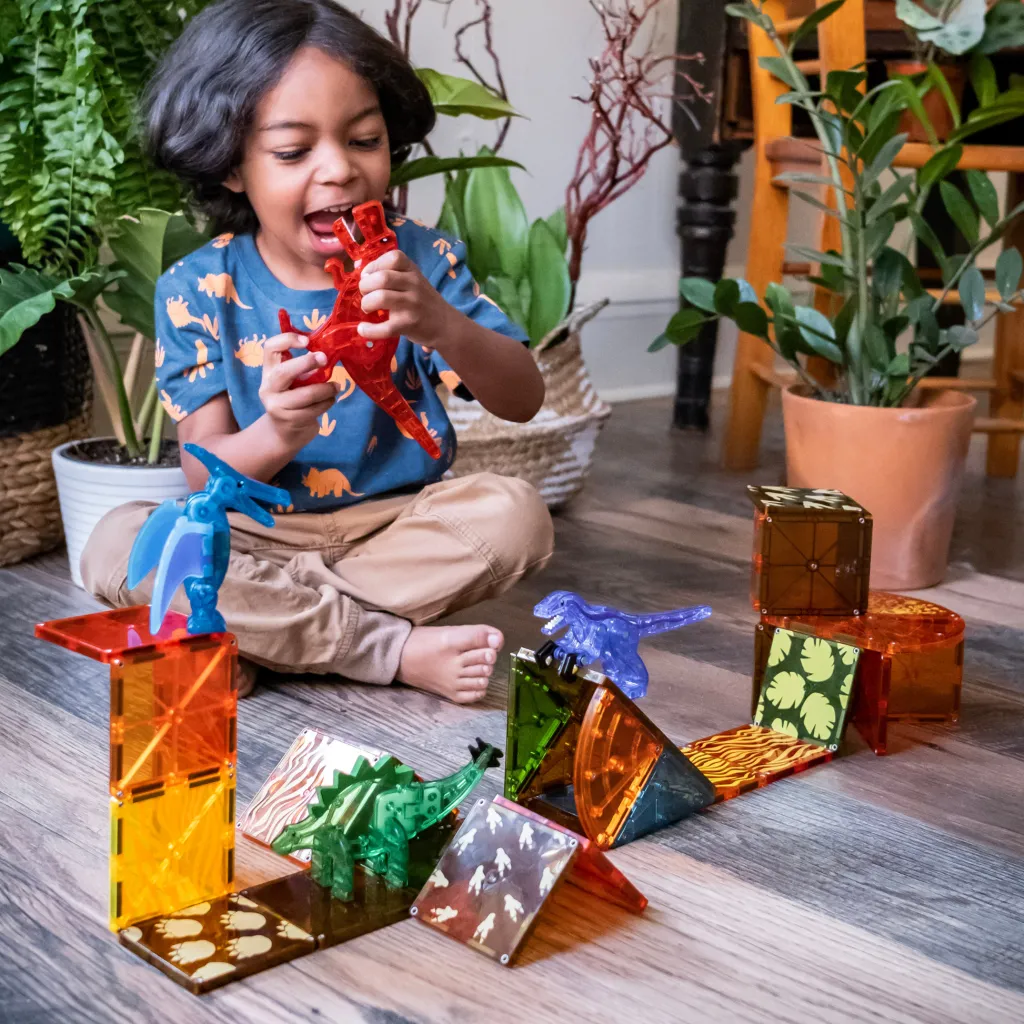 Magna-Tiles Dinosauri | Costruzioni Magnetiche | Tessere Magnetiche Traslucide - Mondo dei Dinosauri - 40 Pezzi -