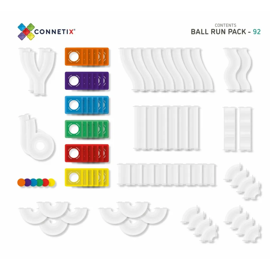 Connetix Costruzioni Magnetiche | Veicoli E Piste | Tessere Magnetiche Traslucide - Pista per biglie (ball run) - 92 pezzi - Arcobaleno -