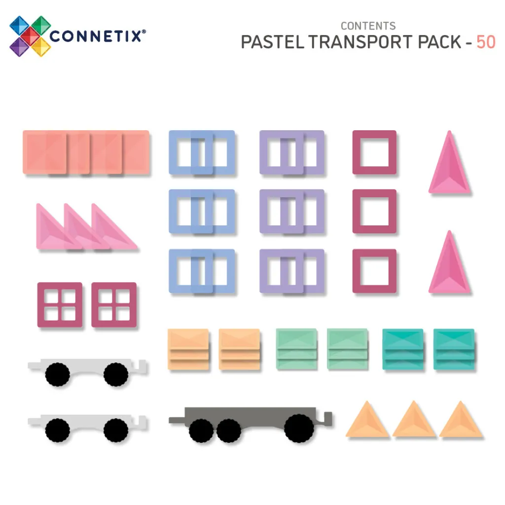 Connetix Pastello Lovers | Costruzioni Magnetiche | Tessere Magnetiche Traslucide Pastello - Transport Pack - 50 pz -